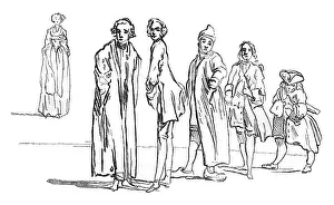Old Engraved Illustration Drucke: The Students of Philippe Le Bas