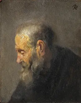 Drucke von Studie eines alten Mannes im Profil, Kunstwerk von Rembrandt Harmenszoon van Rijn (geboren am 15. Juli 1606 in Leiden, gestorben am 4) Rembrandt Van Rijn Drucke: Studie eines alten Mannes im Profil.