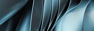 Drucke von Ein atemberaubendes abstractes Design, das glatte, fließende metallische blaue Wellen in 3D zeigt Minimalistische Kunstwerke Drucke: Bewegte Blaulichtwellen in 3D