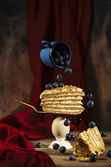 Sweet Treat Photography Drucke: A stunning visual capture showcasing a slice of layered cake speared on a fork