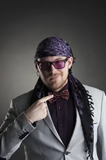 Middle Aged Man Drucke: Stylish middle-aged showman posing at camera