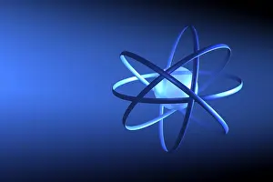 Natural Scientific Research Drucke: Stylized blue atomic model on dark blue