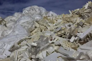 Plastic Packaging Material Drucke: Styrophoric waste, leftover packaging material