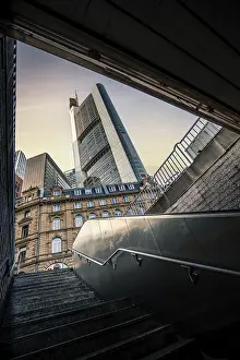Central Europe Skyscrapers Drucke: Subway exit, view to Commerzbank Tower