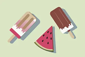 Colorful Desserts Drucke: A summer scene with two popsicles