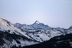 Austria Evening Sky Drucke: Summit of Grossglockner at sunset in winter