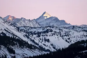 Austria Evening Sky Drucke: Summit of Grossglockner at sunset in winter
