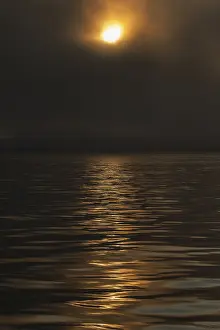 Svalbard Norway Drucke: Sun breaking through clouds, reflection on slightly wavy sea surface