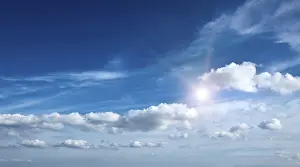 Clear Blue Skies Photo Drucke: Sun with clouds in blue sky