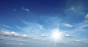 Blue Sky With Clouds Drucke: Sun with clouds in blue sky