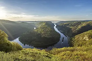 Central Europe Waterfront Scene Drucke: Sunrise over the Saar Loop in Mettlach in spring