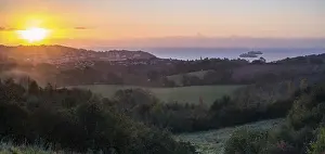 Agricultural Landscape UK Drucke: Sunrise over the Torquay fields