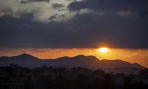 Cloudy Sky Greece Drucke: Sunset over Athens, dramatic cloudy sky
