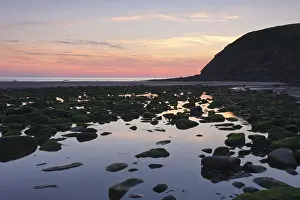 Deserted Beach Evening Scene Drucke: Sunset on the beach of St Bees