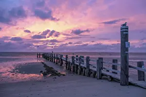 Deserted Beach In Northern Germany Drucke: Sunset on the beach of Utersum