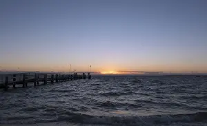 German North Sea Coast Drucke: Sunset on the beach of Utersum