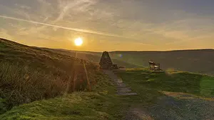 North Yorkshire England UK Drucke: Sunset and a bench with a view