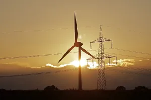 Wind Energy Plant Drucke: Sunset behind clouds, wind power station