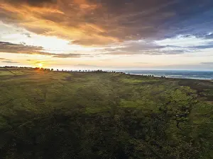 Sunset Over Artificial Lake Drucke: Sunset over Cod Beck Reservoir from a drone