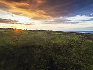 Evening Atmosphere In England Drucke: Sunset over Cod Beck Reservoir from a drone