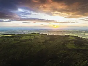 Sunset Over Artificial Lake Drucke: Sunset over Cod Beck Reservoir from a drone