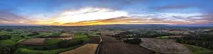 English Countryside Evening Sky Drucke: Sunset of Devon Farms and Fields over Berry Pomeroy from a drone