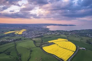 Drone Photography Devon Drucke: Sunset over Devon Fields and Farmlands from a drone