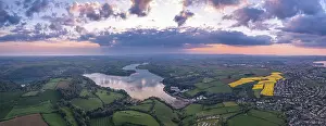River Dart Drone Photography Drucke: Sunset over Devon Fields and Farmlands from a drone