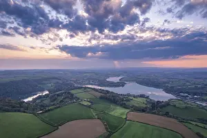 Farmland Landscape UK Drucke: Sunset over Devon Fields and Farmlands from a drone