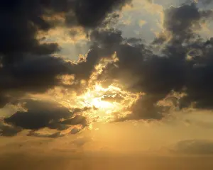 Deserted Outdoor Scene Drucke: Sunset in a dramatic cloud filled sky