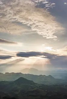 High Angle View Photography Drucke: Sunset with dramatic clouds, San Marino