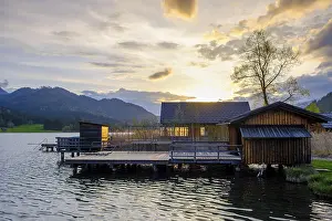 Evening Atmosphere Europe Drucke: Sunset, evening mood at the WeiBensee