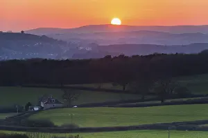 English Countryside Drucke: Sunset of the Fields, Berry Pomeroy Village in Devon