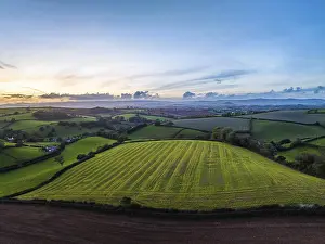 English Countryside Drucke: Sunset over Fields and Farms, Devon