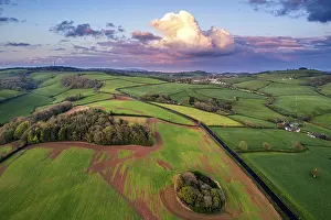 British Countryside From Above Drucke: Sunset over Fields and Farms from a drone