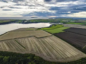 Drone Photography Wales Drucke: Sunset over Fields and Farms from a drone
