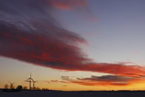 Wind Powered Electricity Drucke: Sunset, fields and windmills