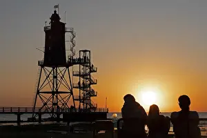 German Federal Republic Sunset Scene Drucke: Sunset, lighthouse Obereversand