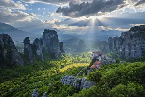 Rousanou Monastery Drucke: Sunset over monastery of Rousanou and Monastery of St