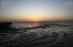East Frisia Landscape Drucke: Sunset over the mudflat of the North Sea