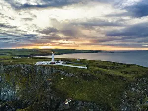 Drone Photography Scotland Drucke: Sunset over Mull of Galloway Lighthouse from a drone