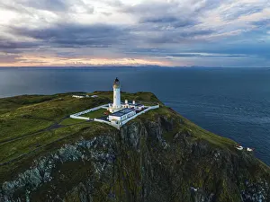 Drone Photography Scotland Drucke: Sunset over Mull of Galloway Lighthouse from a drone