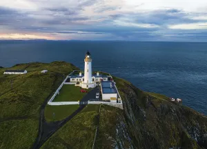Drone Photography Scotland Drucke: Sunset over Mull of Galloway Lighthouse from a drone