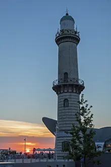 Sonnenuntergang, alter Leuchtturm, Warnemünde.