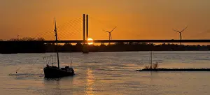 North Rhine Westphalia Europe Drucke: Sunset over river Rhine Lower Rhine