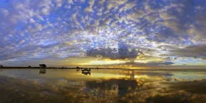 New Zealand Panorama Drucke: Sunset, sandy beach, water reflection