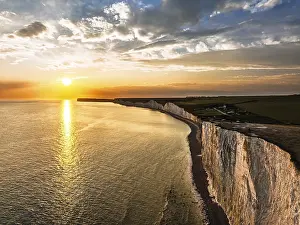 British Coastal Landscapes Drucke: Sunset over Seven Sisters Cliffs from a drone