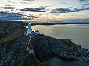 United Kingdom Drone Image Drucke: Sunset over Start Point Lighthouse from a drone