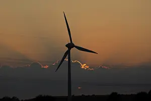 Wind Power Plant Germany Drucke: Sunset, wind power plant, clouds