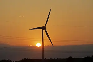 Cloudy Evening Sky Germany Drucke: Sunset, wind power plant, clouds
